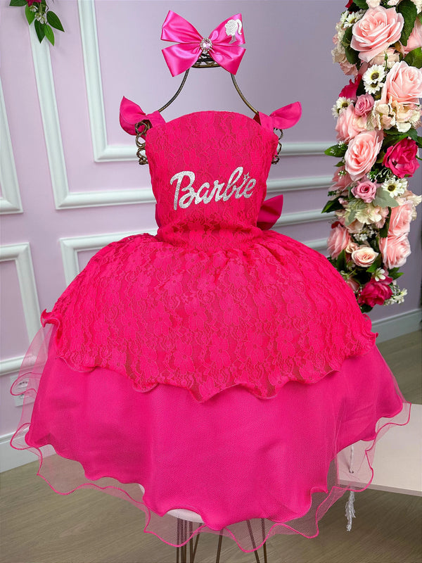 Vestido Princesa Belli Tematico Barbie Luxinho Pink Glamim