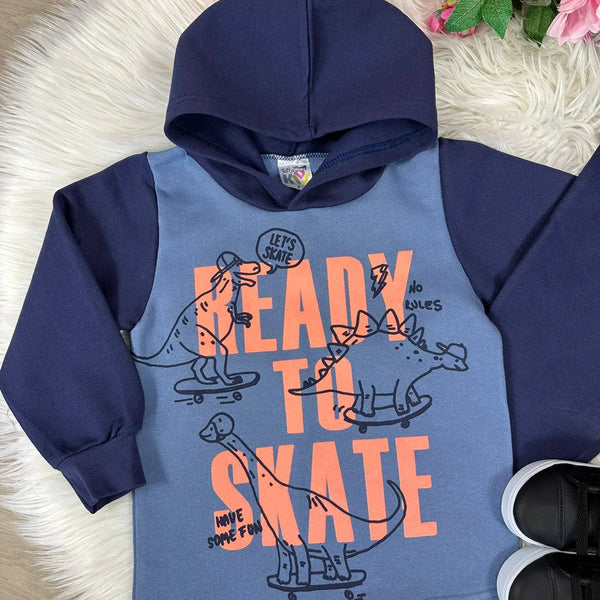 Conjunto Inverno Taita Kids Meninos Dinossauro Skate Azul