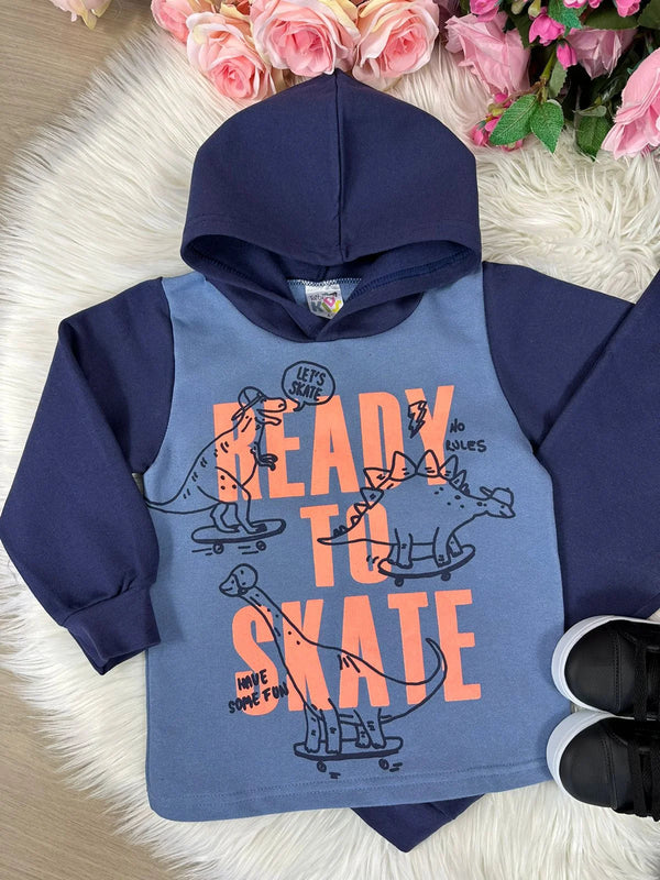 Conjunto Inverno Taita Kids Meninos Dinossauro Skate Azul