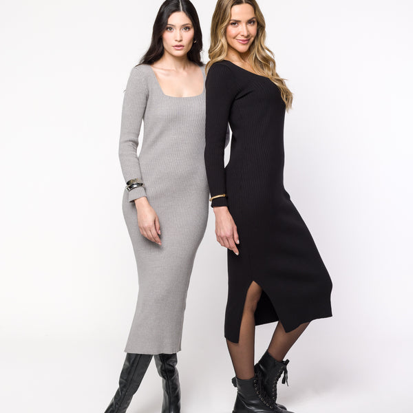 Vestido Tricot Canelado com Fenda Stella - RAYAR