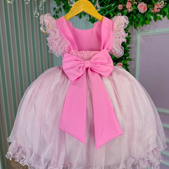 Vestido Princesa Belli Tematico Barbie Rosa Glamim
