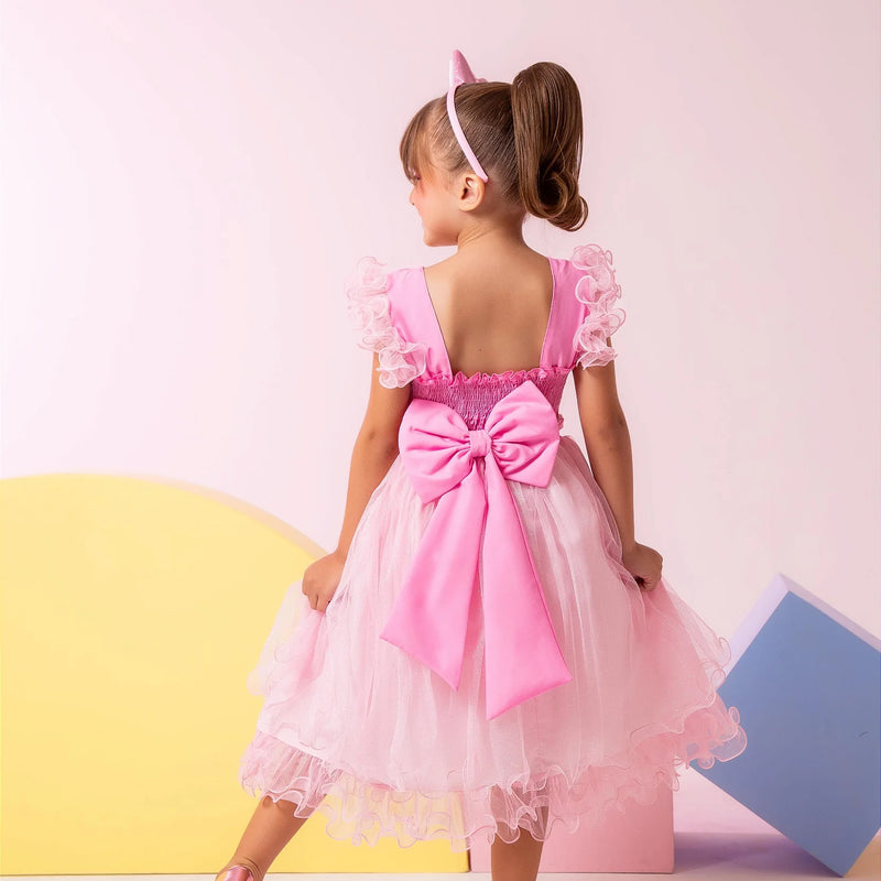 Vestido Princesa Belli Tematico Barbie Rosa Glamim