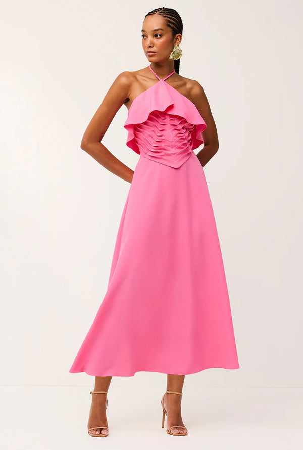 Vestido Super Midi Liso Frente Única