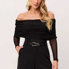 Blusa Ajustada Lisa Decote Ombro A Ombro