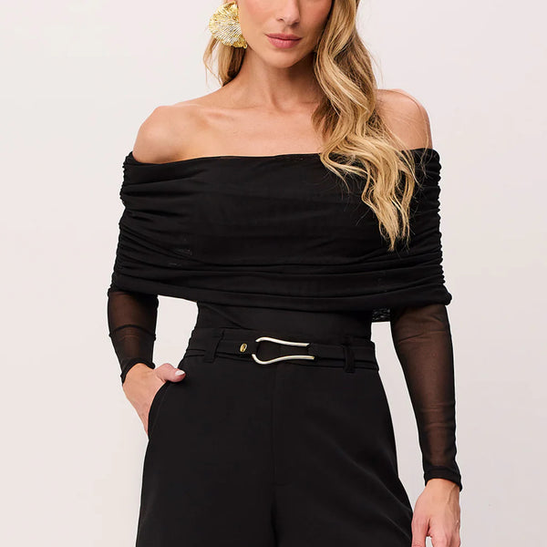 Blusa Ajustada Lisa Decote Ombro A Ombro