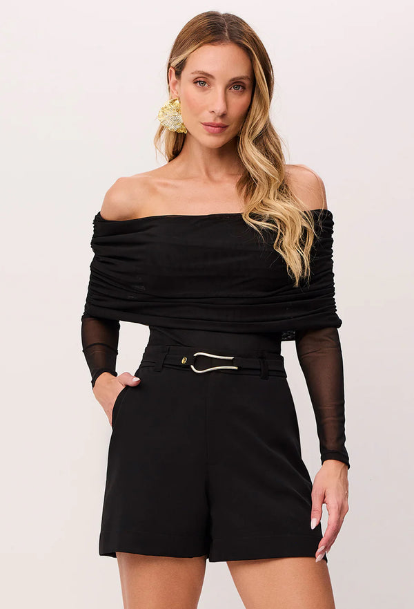 Blusa Ajustada Lisa Decote Ombro A Ombro