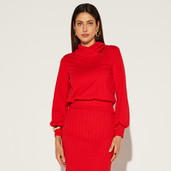 CONJUNTO FEMININO SAIA MIDI COM BLUSA GOLA BOBA ONÇA PRETA