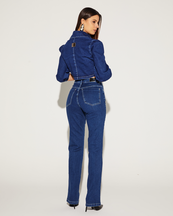 CALÇA FEMININA RETA TRADICIONAL JEANS ONÇA PRETA