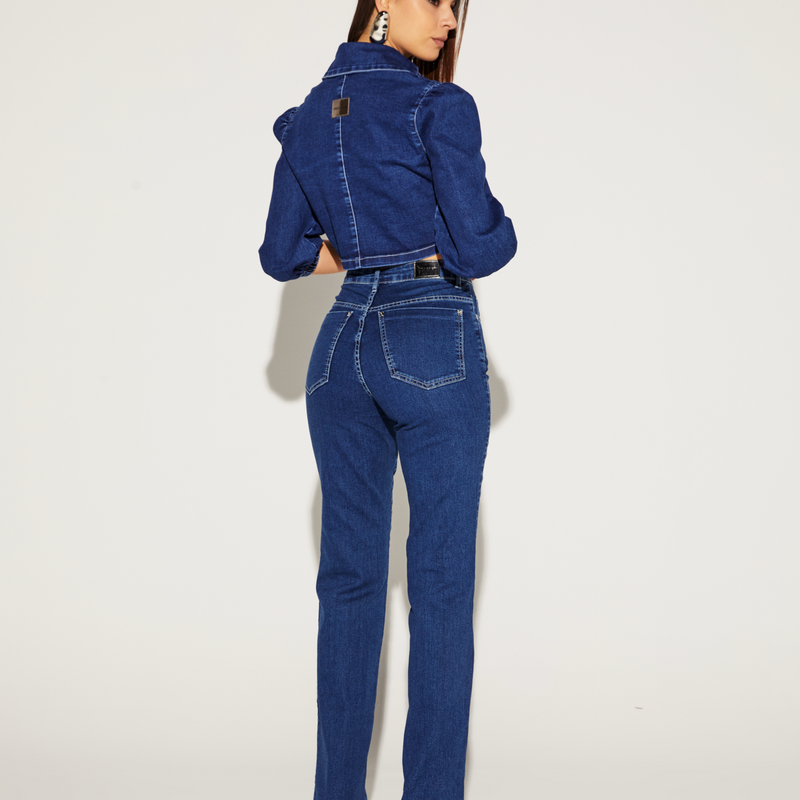 CALÇA FEMININA RETA TRADICIONAL JEANS ONÇA PRETA