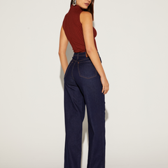 CALÇA FEMININA WIDE RECORTE JEANS ONCA PRETA