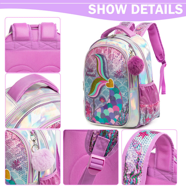Mochila Lantejoula com lancheira para alunos do ensino fundamental, mochilas escolares meninas, 16