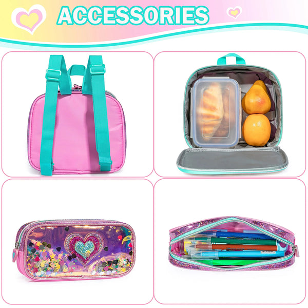 Meetbelify Mochila para Estudantes do Jardim de Infância Elementar, Meninas Limpar Bookbag, Saco De Viagem Em Tamanho Inteiro com Lancheira