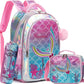 Mochila Lantejoula com lancheira para alunos do ensino fundamental, mochilas escolares meninas, 16