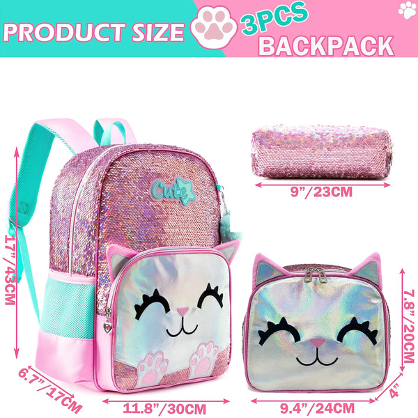 Pink mochila para alunos elementares, adolescentes, beleza bonito, 3pcs
