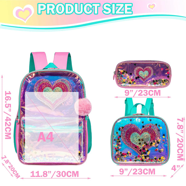 Meetbelify Mochila para Estudantes do Jardim de Infância Elementar, Meninas Limpar Bookbag, Saco De Viagem Em Tamanho Inteiro com Lancheira